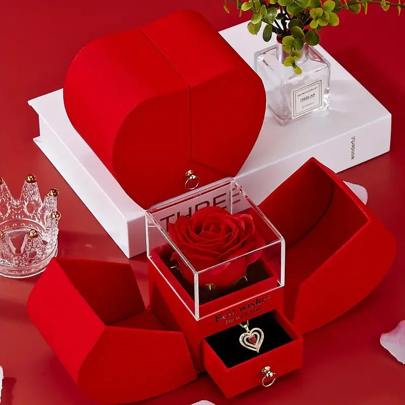 Caja de joyería de rosas de lujo, superventas, Día de San Valentín, Día de la madre, flor eterna, caja de regalo de flores artificiales, 1 Uds.