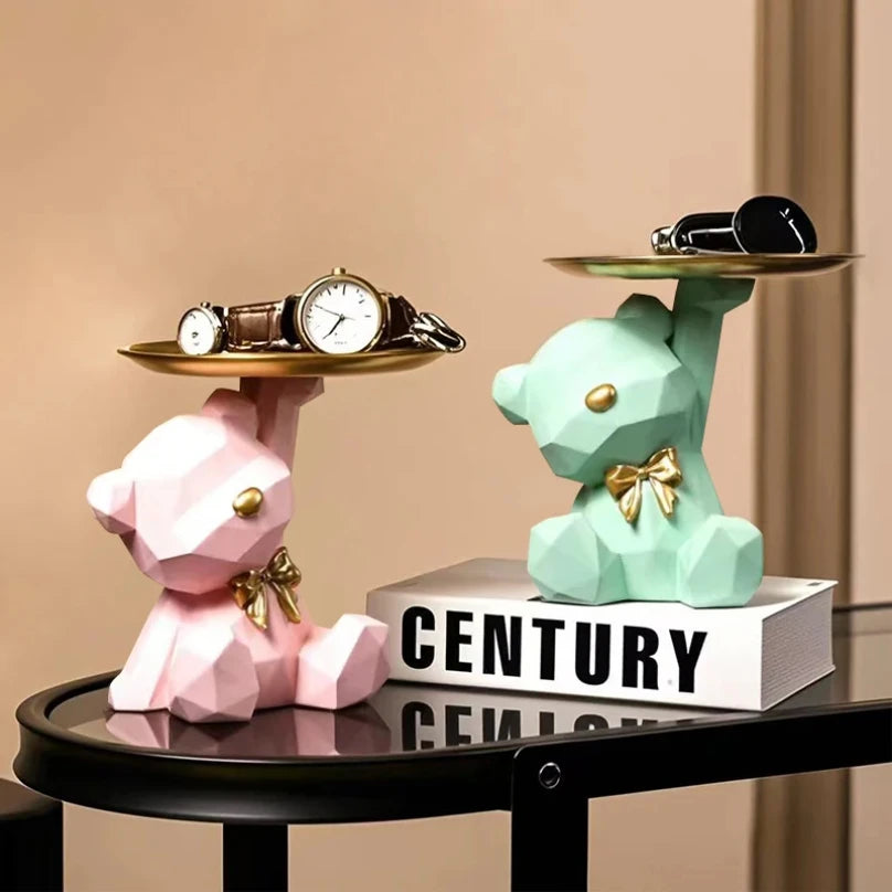 Kawaii Geometric Bear and Butterfly Tray, Living Room Desk Decoration, Assorted Candy Storage Tray, Home Decor