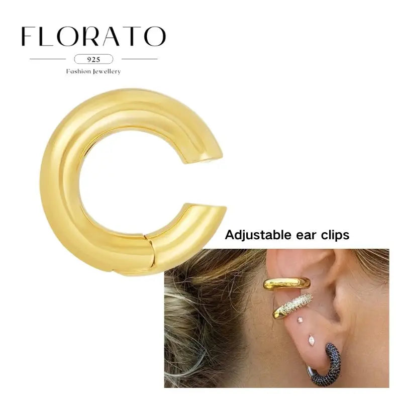 Chapado en oro de 24 quilates/925 plata cristal circón sin oreja Piercing Clips para las orejas minimalista CZ Clips para las orejas joyería de moda Popular para mujeres - CR mark