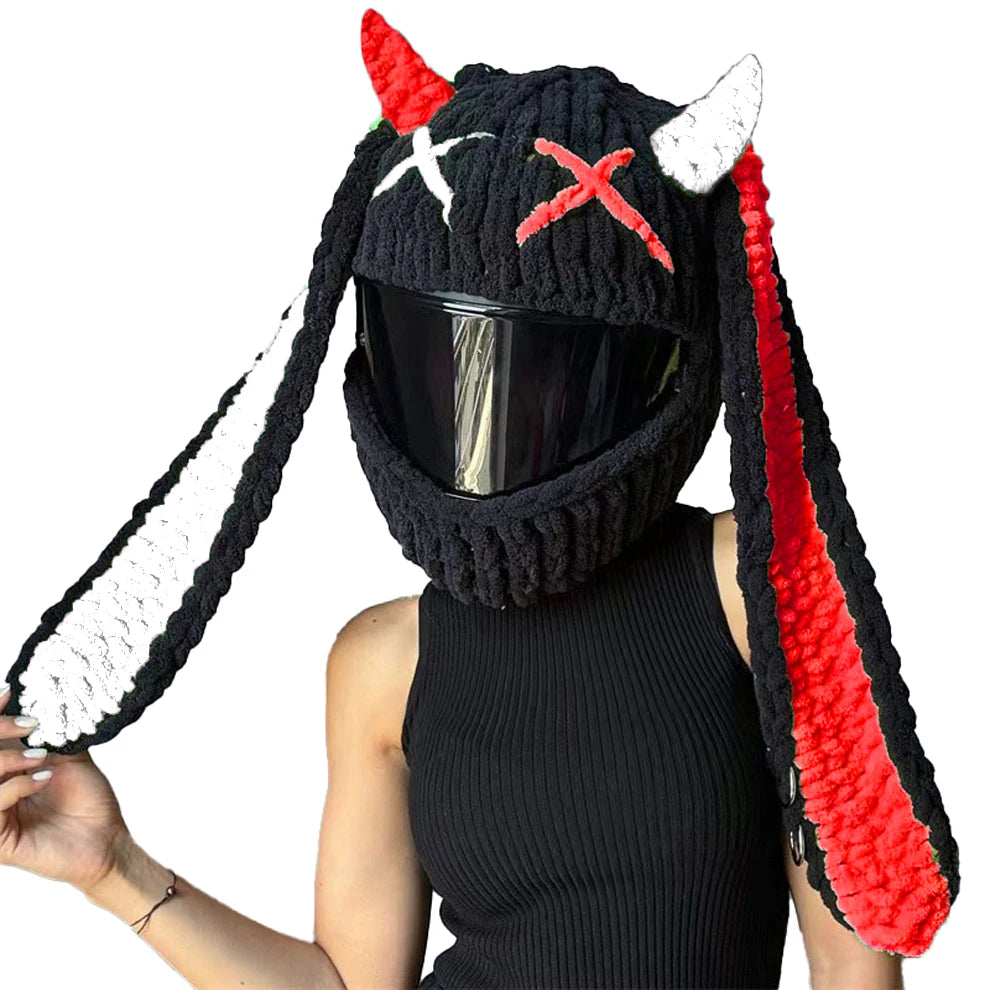 Nueva funda Universal para casco de motocicleta con animales de peluche, fundas para casco de felpa de conejo completo para regalos de Navidad, estilo de motocicleta - CR mark