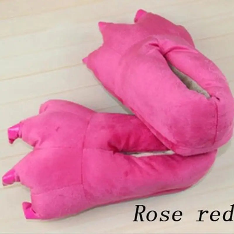 Soft and warm indoor slippers for men and women, paw print shoes, funny animal, Christmas monster, dinosaur claw, random plush lining for home, winter