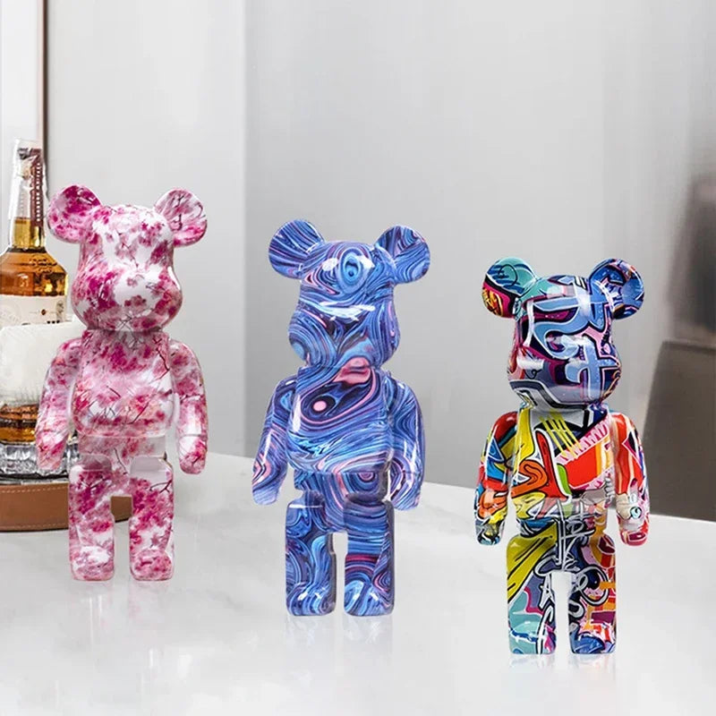 27cm/10 inch Graffiti Bear Figurine, Home Decor, Abstract Animal Ornament, Money Jar, Modern Sculpture for Room, Table Decoration