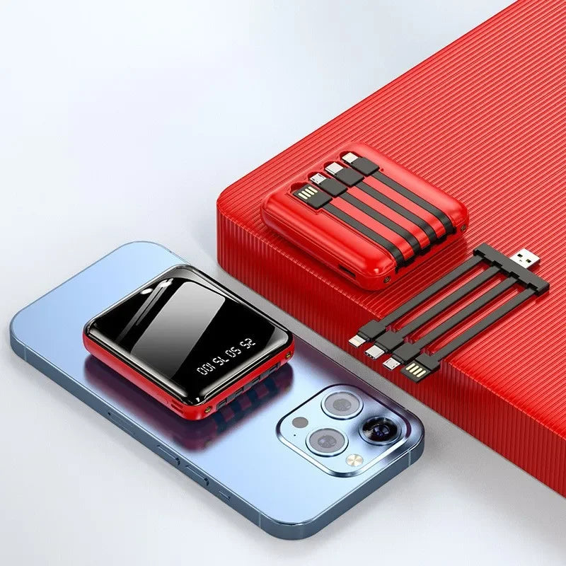 30000mAh Mini Power Bank, Fast Charging, Large Capacity Portable Power Bank, 4-in-1 Cable for Xiaomi, iPhone, Samsung, Huawei 2025, New
