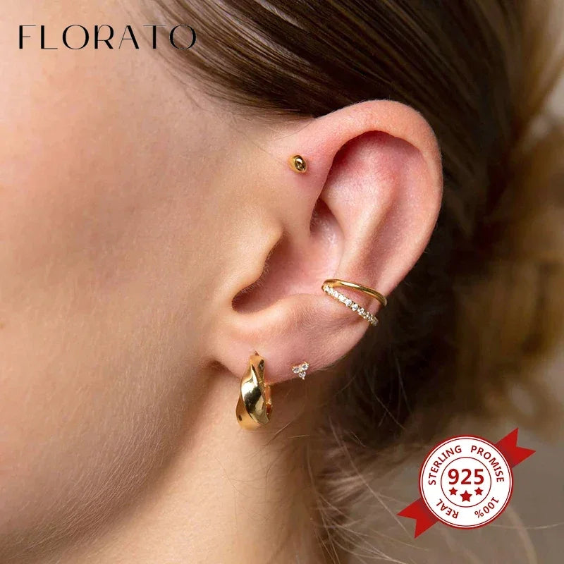 Chapado en oro de 24 quilates/925 plata cristal circón sin oreja Piercing Clips para las orejas minimalista CZ Clips para las orejas joyería de moda Popular para mujeres - CR mark