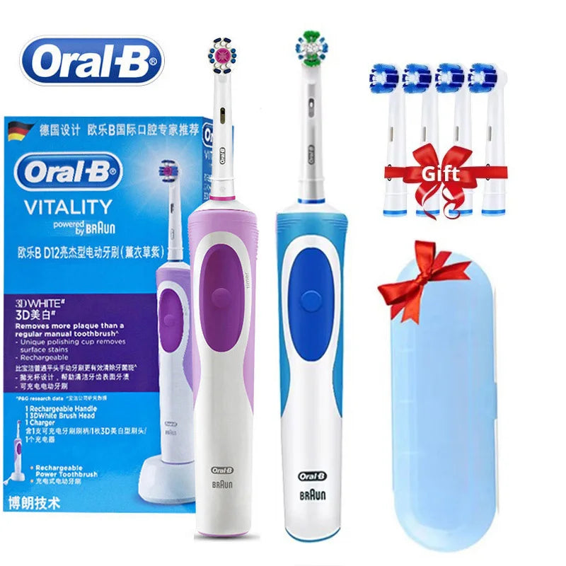 Oral B-cepillo de dientes eléctrico con vibración rotativa 2D, limpieza, carga, cerdas cruzadas, cuidado bucal, 4 cabezales de regalo gratis