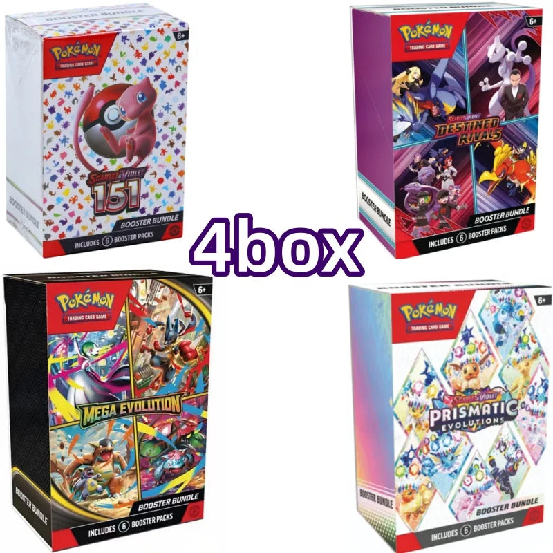 Tarjeta de Pokémon v10, paquete de refuerzo, remaches destinados, evolución prismática, violeta escarlata, 151 tarjetas de refuerzo ME01 en inglés, juguetes, regalos