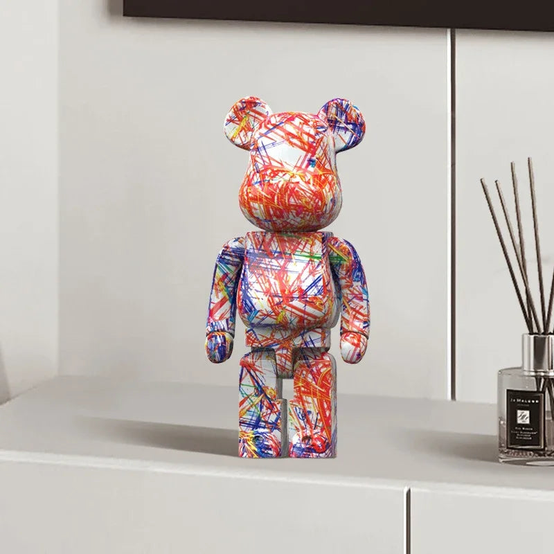 27cm/10 inch Graffiti Bear Figurine, Home Decor, Abstract Animal Ornament, Money Jar, Modern Sculpture for Room, Table Decoration