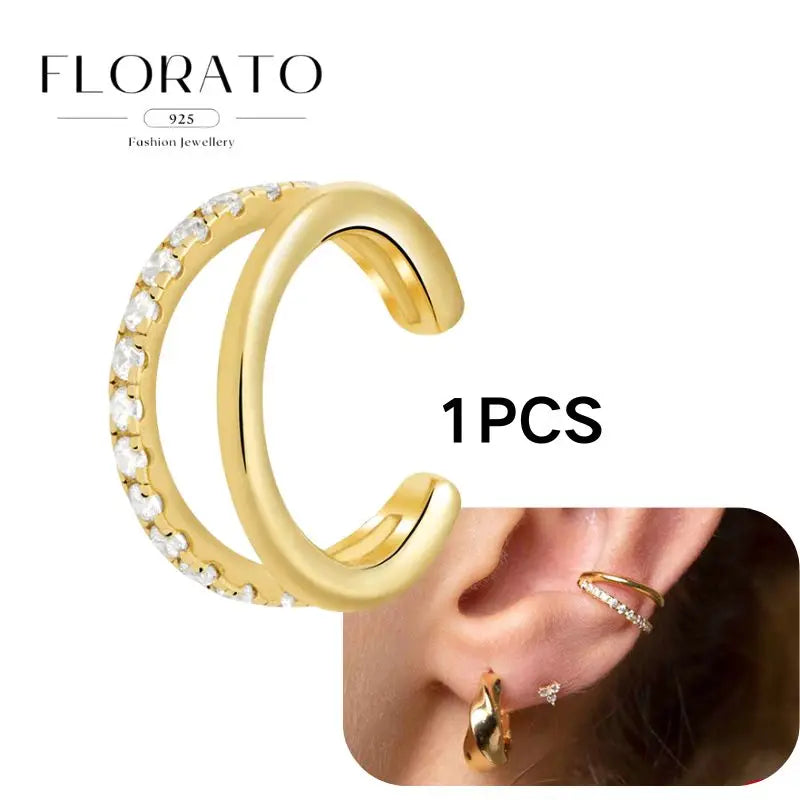 Chapado en oro de 24 quilates/925 plata cristal circón sin oreja Piercing Clips para las orejas minimalista CZ Clips para las orejas joyería de moda Popular para mujeres - CR mark