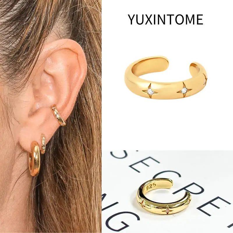 Pendientes chapados en oro de 24K para mujer, aretes con Clip de piedra de circón de cristal, joyería de lujo en forma de C, bisutería, 1 ud. - CR mark