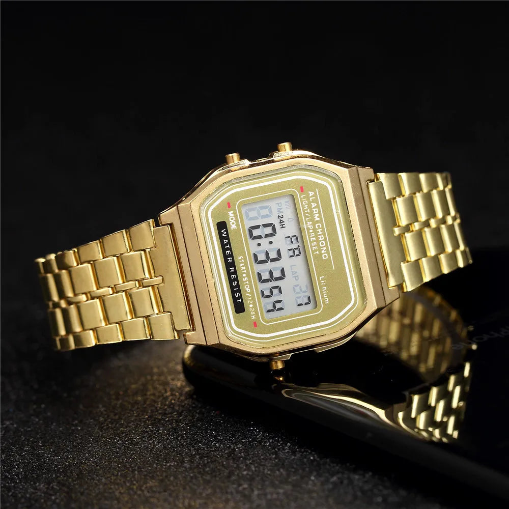 Elegant Digital Watch for Women, Gold and Silver Stainless Steel Electronic Wristwatches for Women, Zegarek Damski Men's Watch