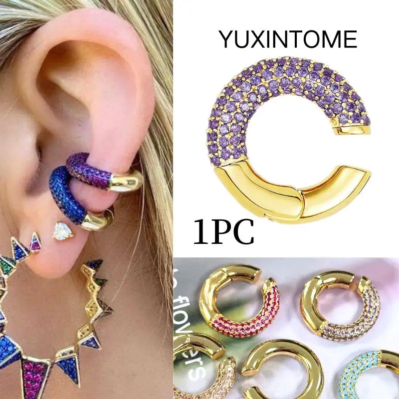 Pendientes chapados en oro de 24K para mujer, aretes con Clip de piedra de circón de cristal, joyería de lujo en forma de C, bisutería, 1 ud. - CR mark