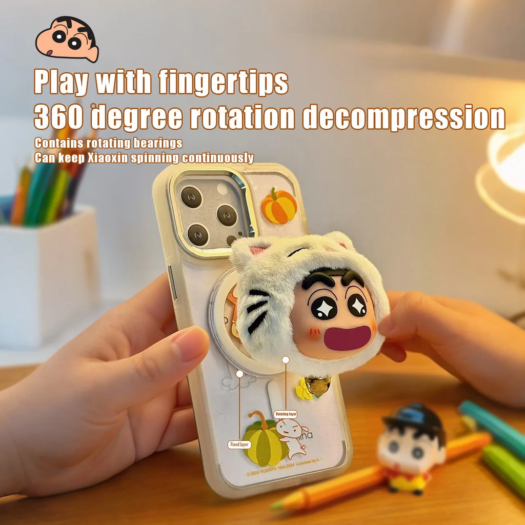 Crayon Shinchan Soporte para teléfono con muñeco de peluche lindo 360 °   Soporte para teléfono de oficina portátil giratorio, escalable y plegable