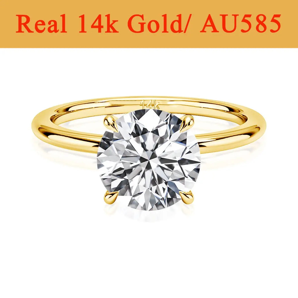Anillo de moissanita de oro auténtico de 14K para mujer, sortija sencilla de oro de AU585 K con diamantes, joyería de compromiso para novia, regalo para amantes de la madre - CR mark