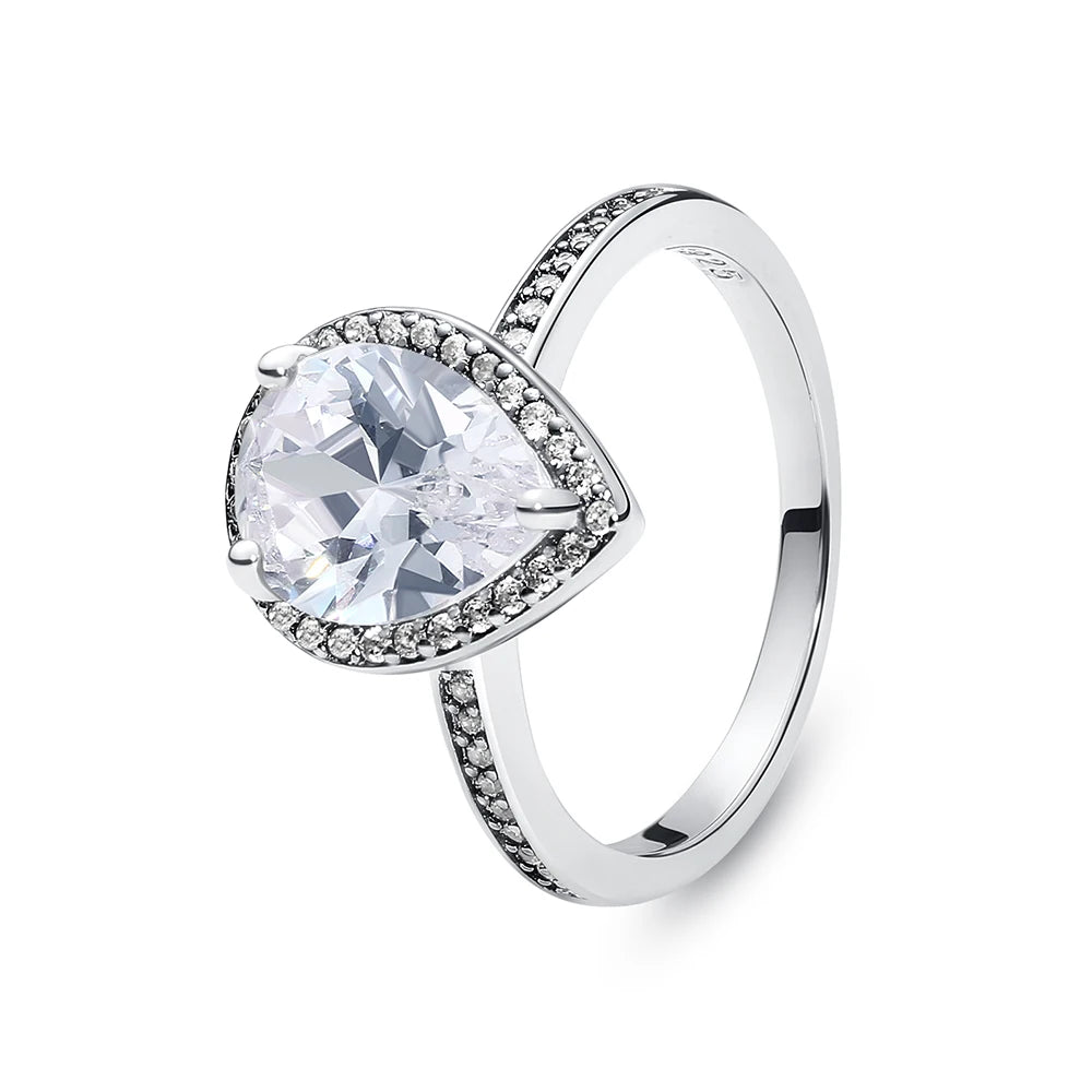Anillo de Plata de Ley 925 Original para mujer, sortija apilable de cristal con pavé de corazón de amor, joyería de compromiso de boda, regalo de cumpleaños