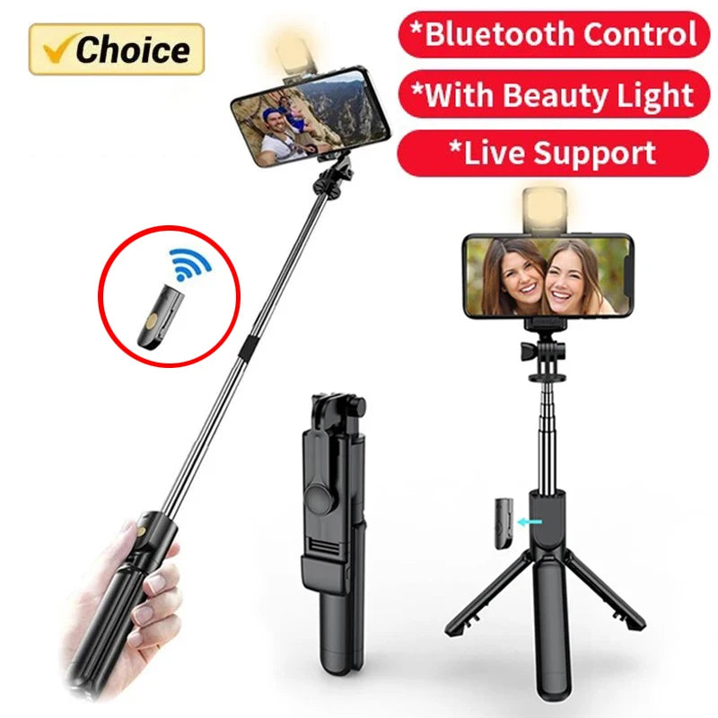 Wireless Tripod with Selfie Stick, Extendable Tripod with Lightweight Bluetooth Remote Control for iPhone, Mobile Phone, TikTok Live Streaming