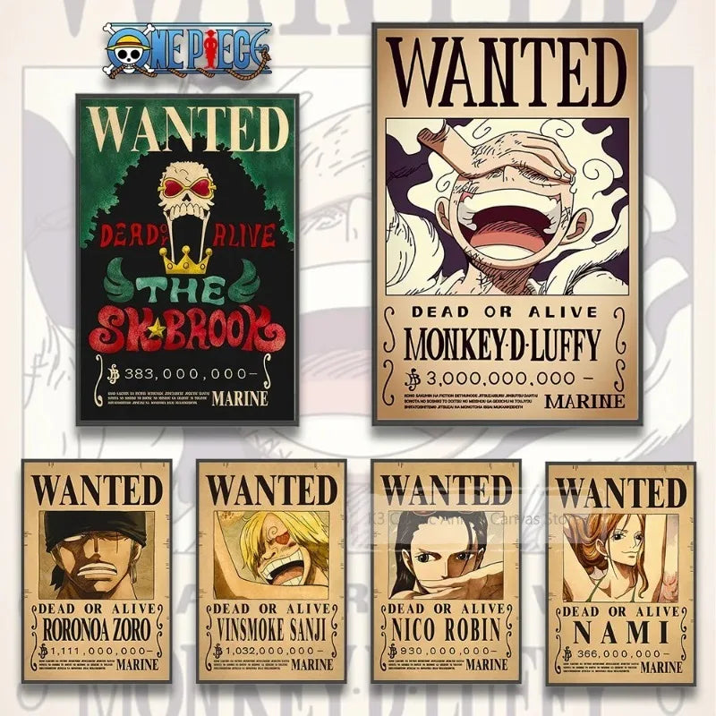 One-piece canvas poster, bounty list, Luffy wallpaper, Ace, Nami figures, home decor, Zoro anime painting, Sanji wall art