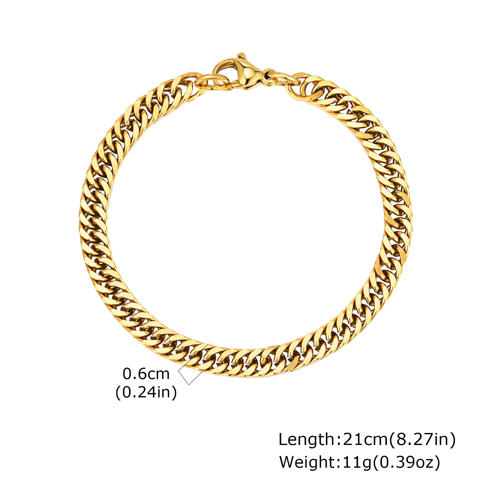 Gold Color Chain Bracelet for Men and Boys, Stainless Steel Chain Bangle, Jewelry Gift for Husband, Father, Son