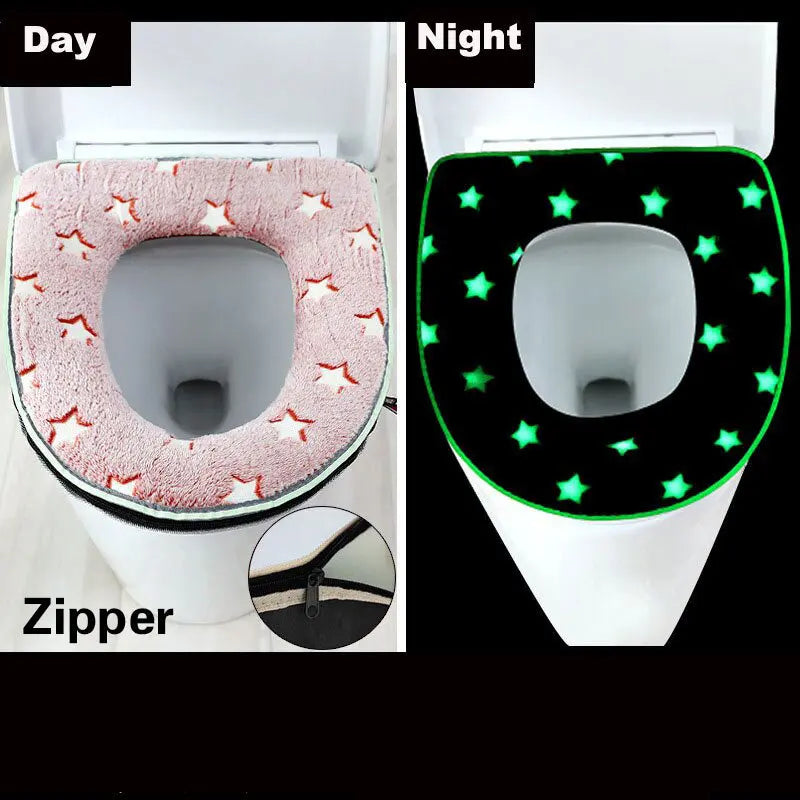 Cojín luminoso para asiento de inodoro, alfombrilla suave y cálida, cubierta Universal lavable con cremallera extraíble, funda para asiento de inodoro para baño