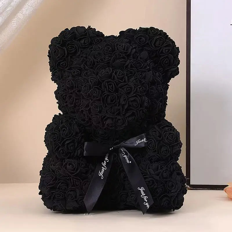 25cm Artificial Pink Flower Teddy Bear with Box, Romantic Valentine's Day Gift, Wedding and Anniversary Party Supplies for Girlfriend and Woman