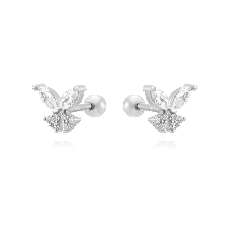 KYOUNUO-Conjunto de pendientes colgantes rellenos de oro y plata para mujer, puños para las orejas, pendientes de aro con forma de flor y mariposa de circón, joyería al por mayor - CR mark