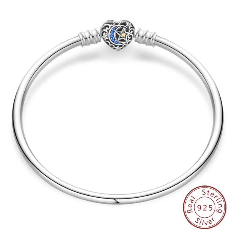 Original 925 Sterling Silver Bracelet, 17-20CM, Star, Moon, Sun, Four Leaf Clover, Green Zircon Bracelets, DIY Charms, Birthday Jewelry Gifts