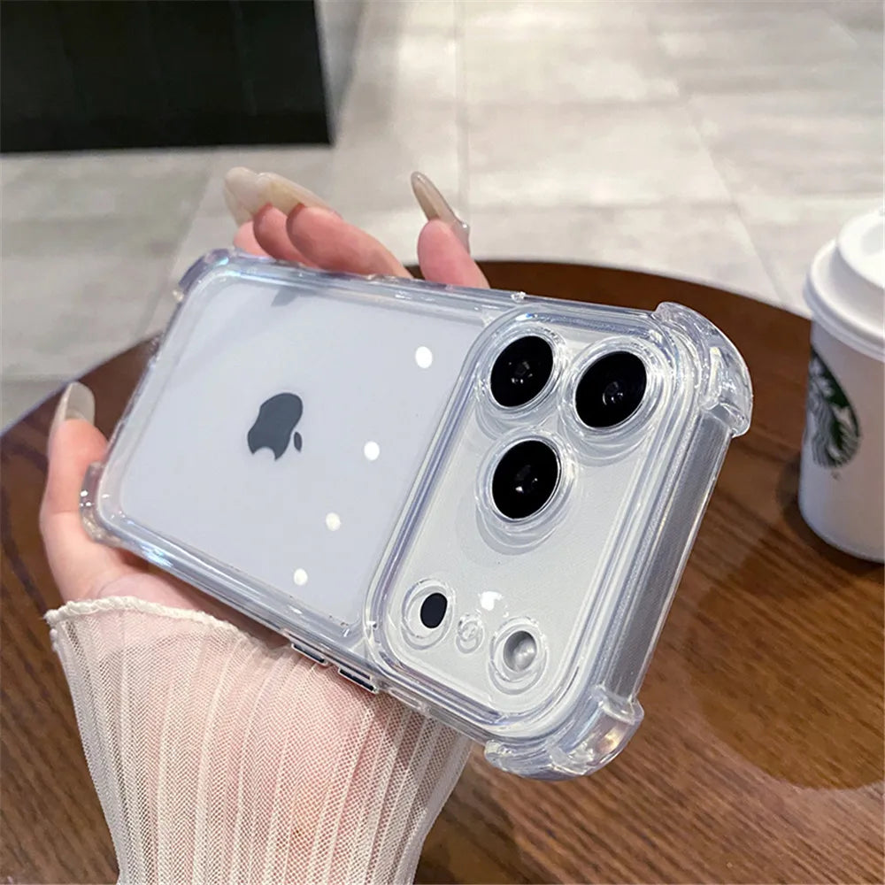 Luxury Shockproof Clear Phone Case for iPhone 17 16 15 14 13 12 11 Pro X XR XS Max Plus Air Soft Clear Bumper Case