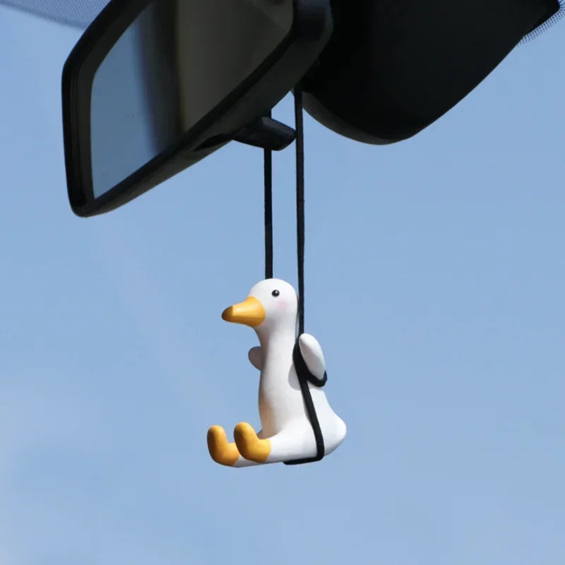 Cute Anime Car Accessory Plaster Swinging Duck Pendant Car Rearview Mirror Ornaments Birthday Gift Couple Accessories