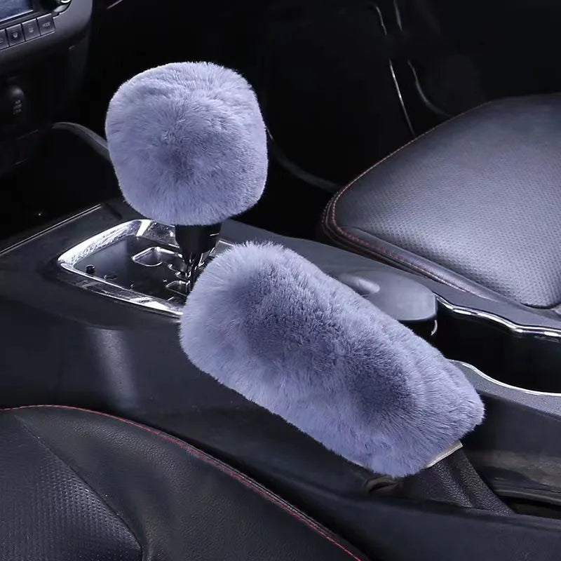 2 piezas de cubierta de freno de mano de felpa para coche, cubierta de perilla de cambio, cubierta de freno de mano de felpa para coche de otoño e invierno, cubierta de freno de mano suave y cálida
