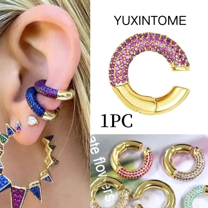 Pendientes chapados en oro de 24K para mujer, aretes con Clip de piedra de circón de cristal, joyería de lujo en forma de C, bisutería, 1 ud. - CR mark