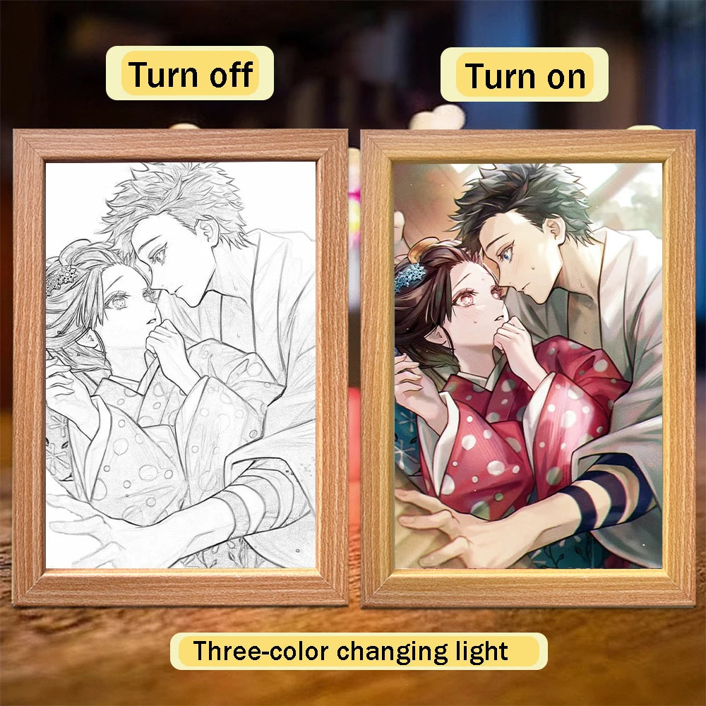 Figuras de acción de Demon Slayer, pintura ligera, marco de fotos, Tanjirou Nezuko, figura de luz nocturna Led, regalos Kimetsu No Yaiba - CR mark