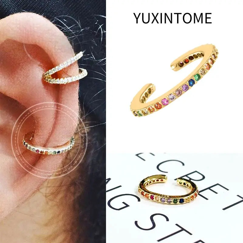 Pendientes chapados en oro de 24K para mujer, aretes con Clip de piedra de circón de cristal, joyería de lujo en forma de C, bisutería, 1 ud. - CR mark