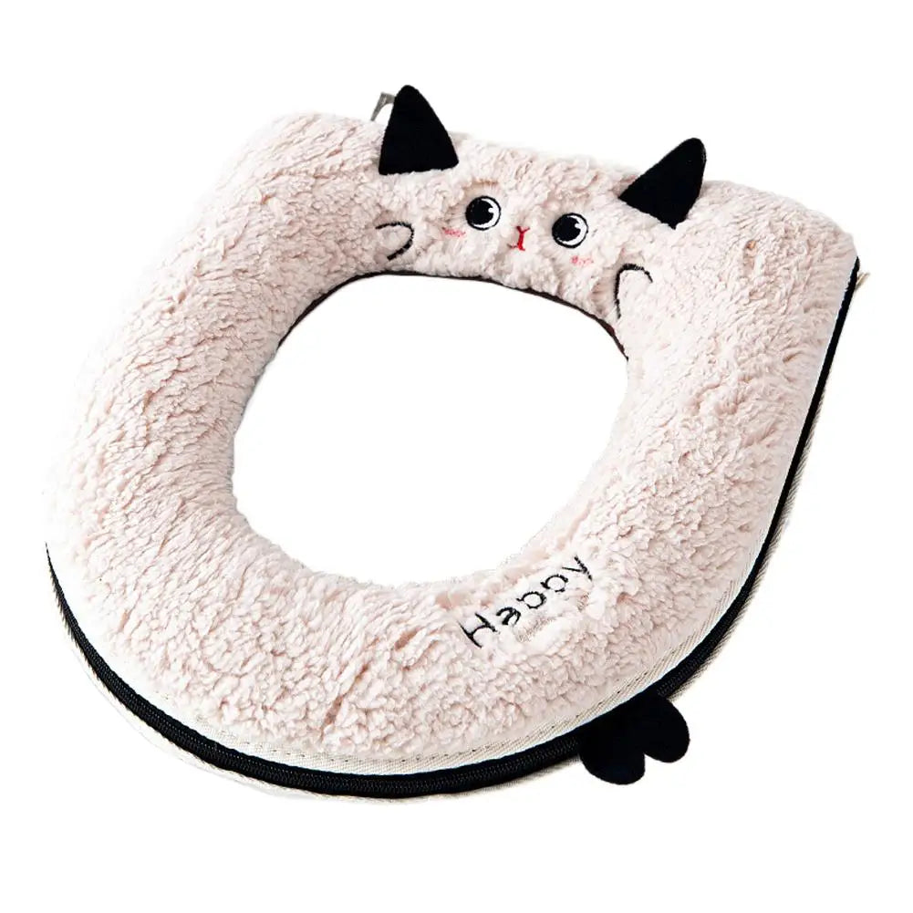 Funda de Terciopelo Grueso para Asiento de Inodoro, Universal, con Diseño de Gato de Dibujos Animados, Impermeable, con Cremallera, Extraíble, Cálida y Gruesa