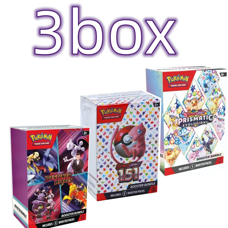 Tarjeta de Pokémon v10, paquete de refuerzo, remaches destinados, evolución prismática, violeta escarlata, 151 tarjetas de refuerzo ME01 en inglés, juguetes, regalos