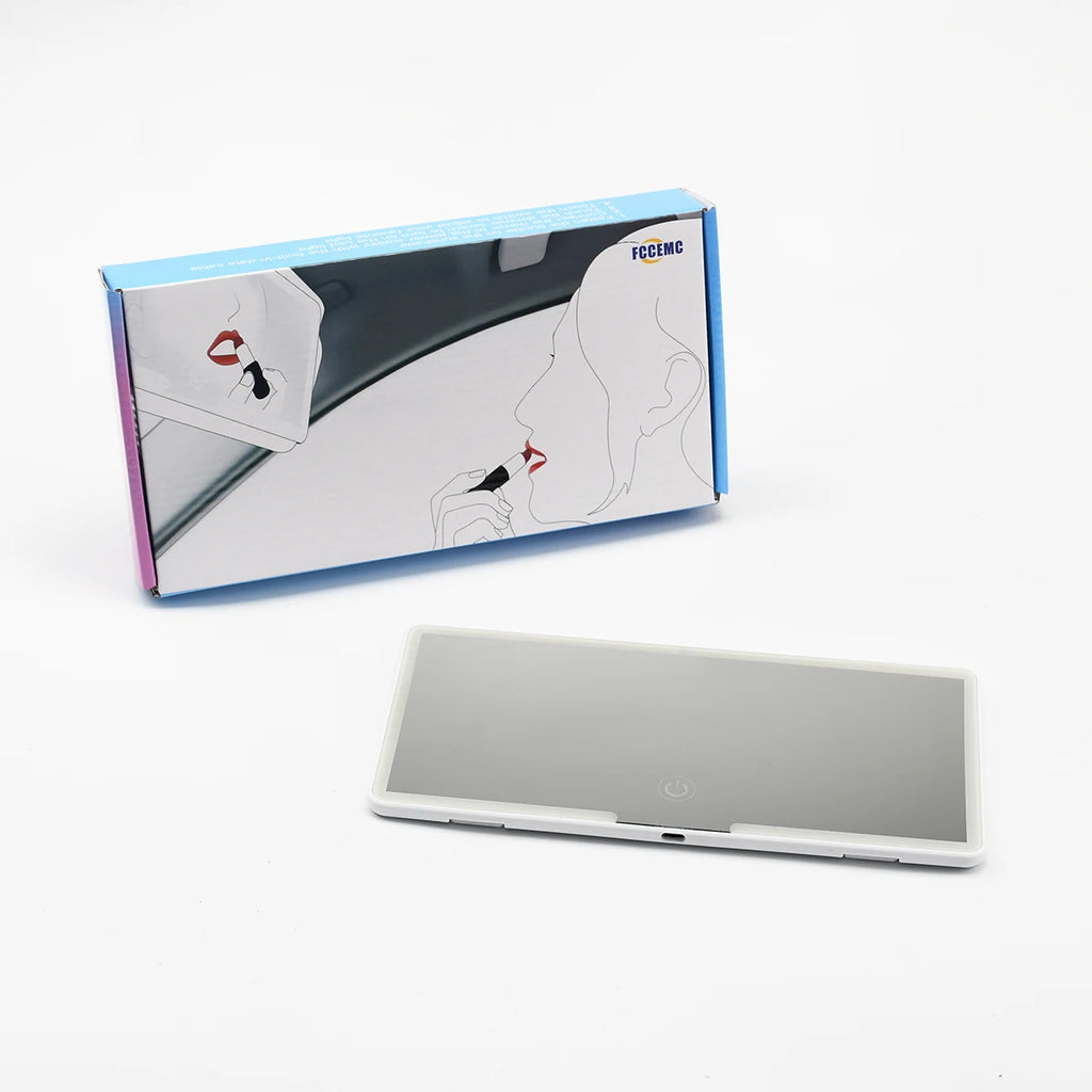 Espejo Interior de coche para niñas y mujeres, placa de visera solar LED HD, espejo de maquillaje, luz de relleno recargable, espejo de tocador Delgado Universal - CR mark