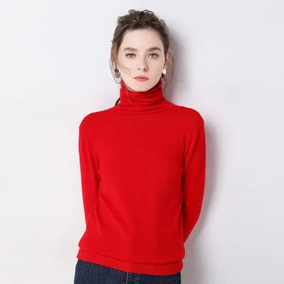 Women's Autumn Winter Warm Turtleneck Sweater Bottoming Shirts Korean Fashion Long Sleeve Slim Fit Casual Knitwear