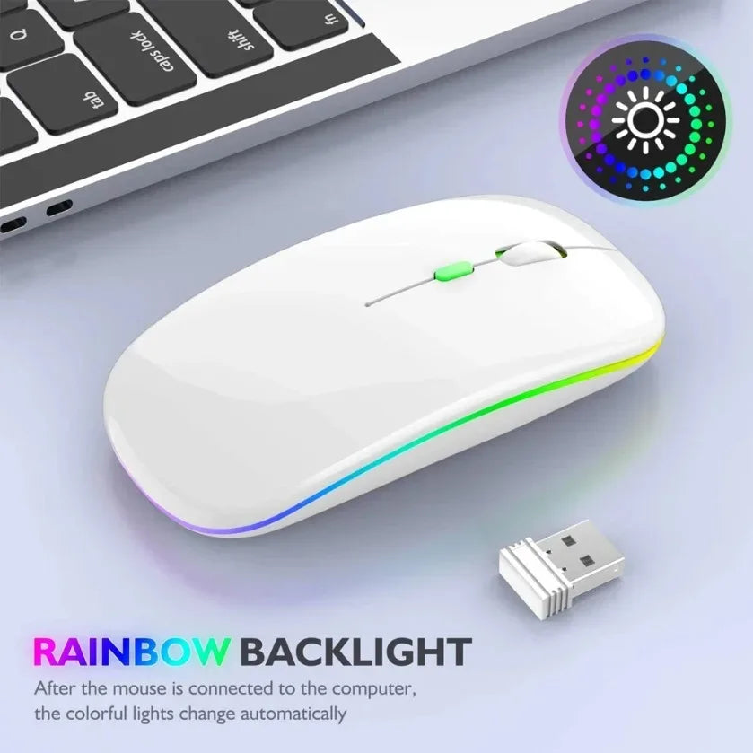 Rechargeable Silent Wireless Mouse, LED Backlit Mouse, Laptop Mouse, 2.4GHz Receiver, Bluetooth, Dual Mode, Optical