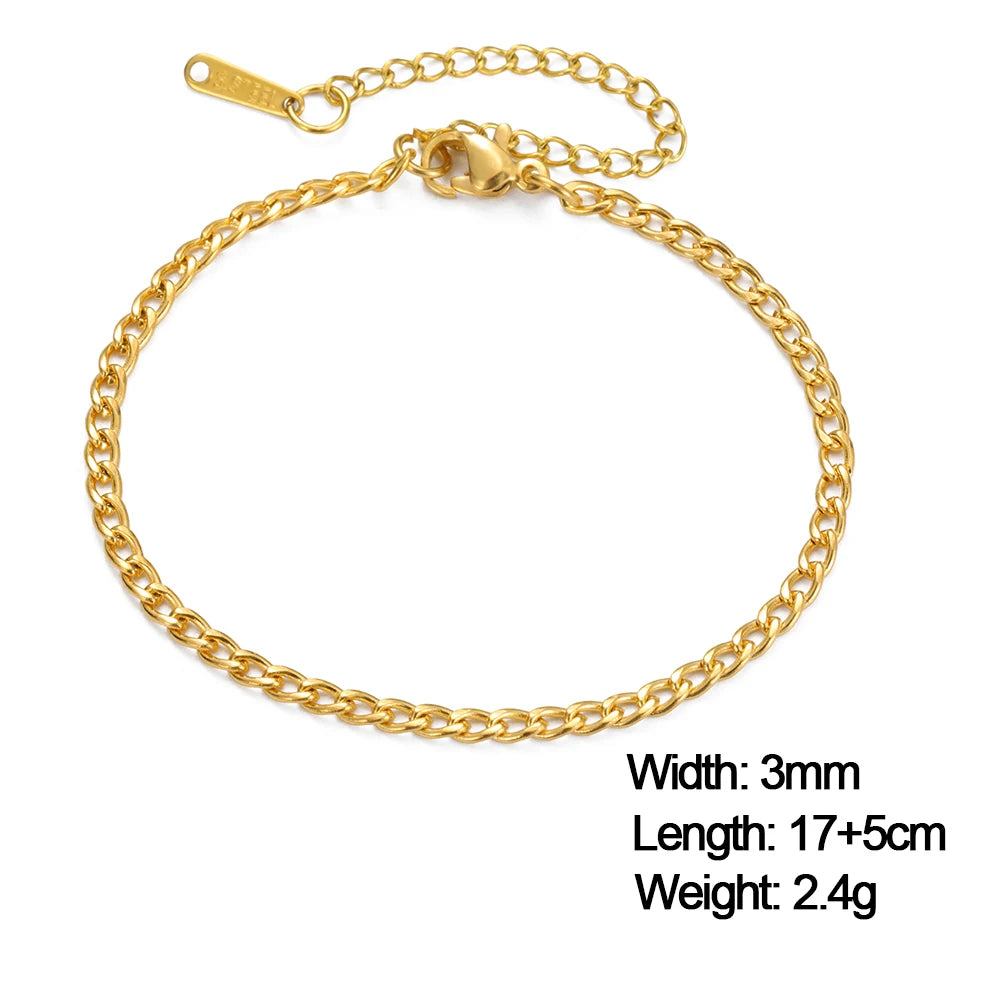 Skyrim-pulsera de acero inoxidable de Color dorado para mujer, pulseras de cadena cubana Twist Figaro, joyería minimalista de moda, regalos al por mayor - CR mark