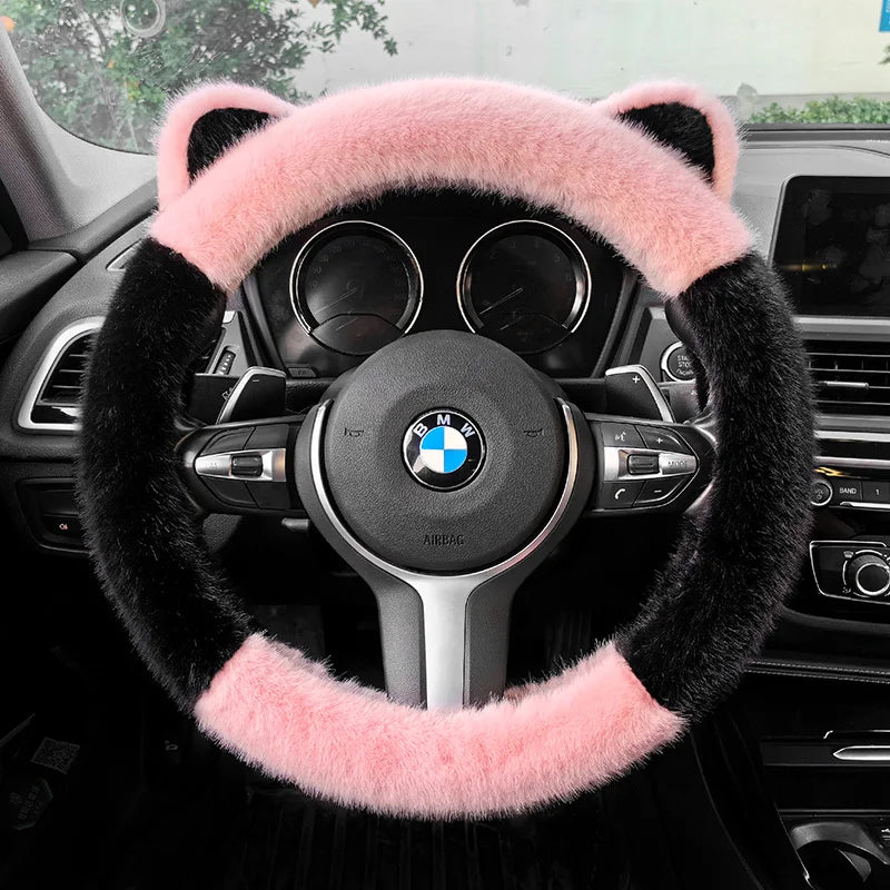 38cm Car Steering Wheel Protector, Cute Warm Plush Non-Slip Car Steering Wheel Cover, Interior Accessories Multicolor