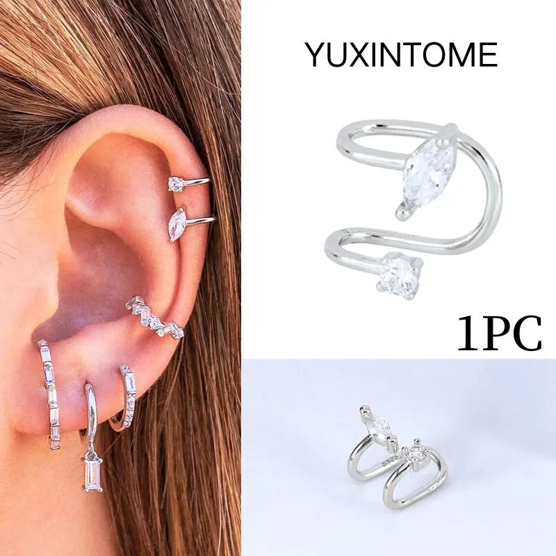 Pendientes chapados en oro de 24K para mujer, aretes con Clip de piedra de circón de cristal, joyería de lujo en forma de C, bisutería, 1 ud. - CR mark