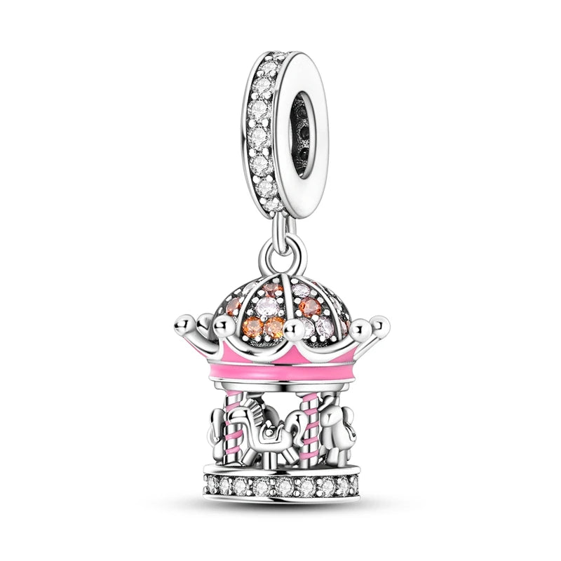 925 Plata de Ley Serie Rosa Charms Pajarita Niña Pastel Princesa Cuentas Colgante Ajuste Original Pulsera DIY Joyería Regalo Para Mujer