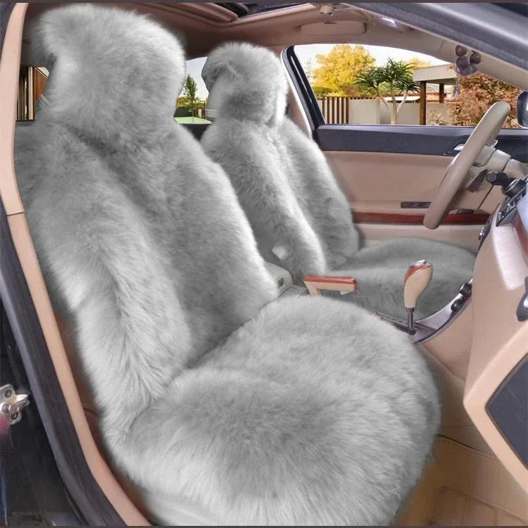 Warm Plush Car Seat Covers, Universal Long Wool and Leather Protective Mat for Front Car Seat, Car Accessories, Car Seat Protector