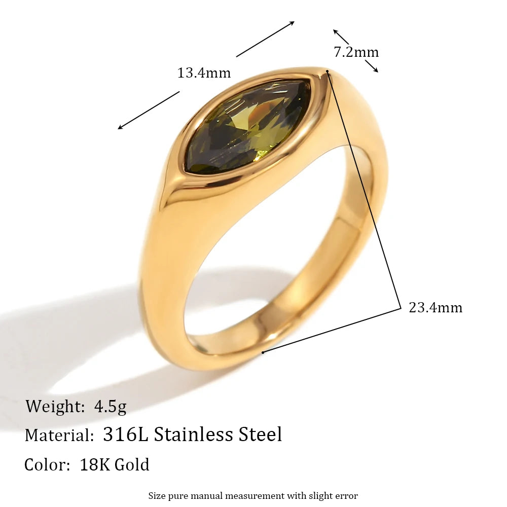 Anillo de sello de circón de ojo de caballo E.B.belle, decoración de acero inoxidable 316L hipoalergénico colorido, joyería chapada en oro de 18 quilates