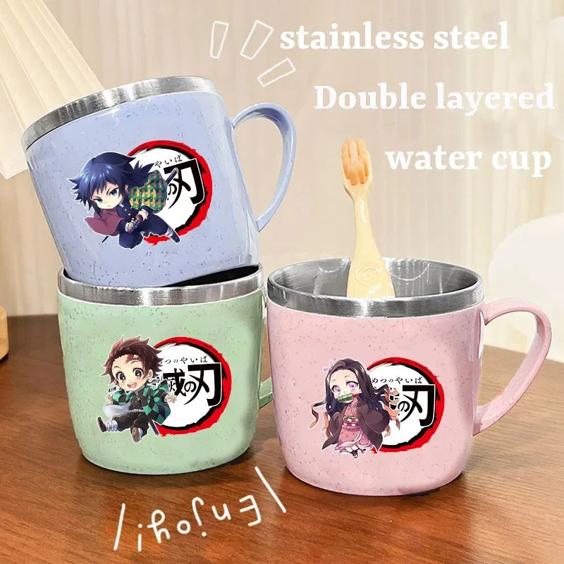 Taza de agua antiescaldado de doble capa Demon Slayer Kimetsu No Yaiba, taza de leche de acero inoxidable 304 de Anime, regalo de cristal de agua anticaída - CR mark