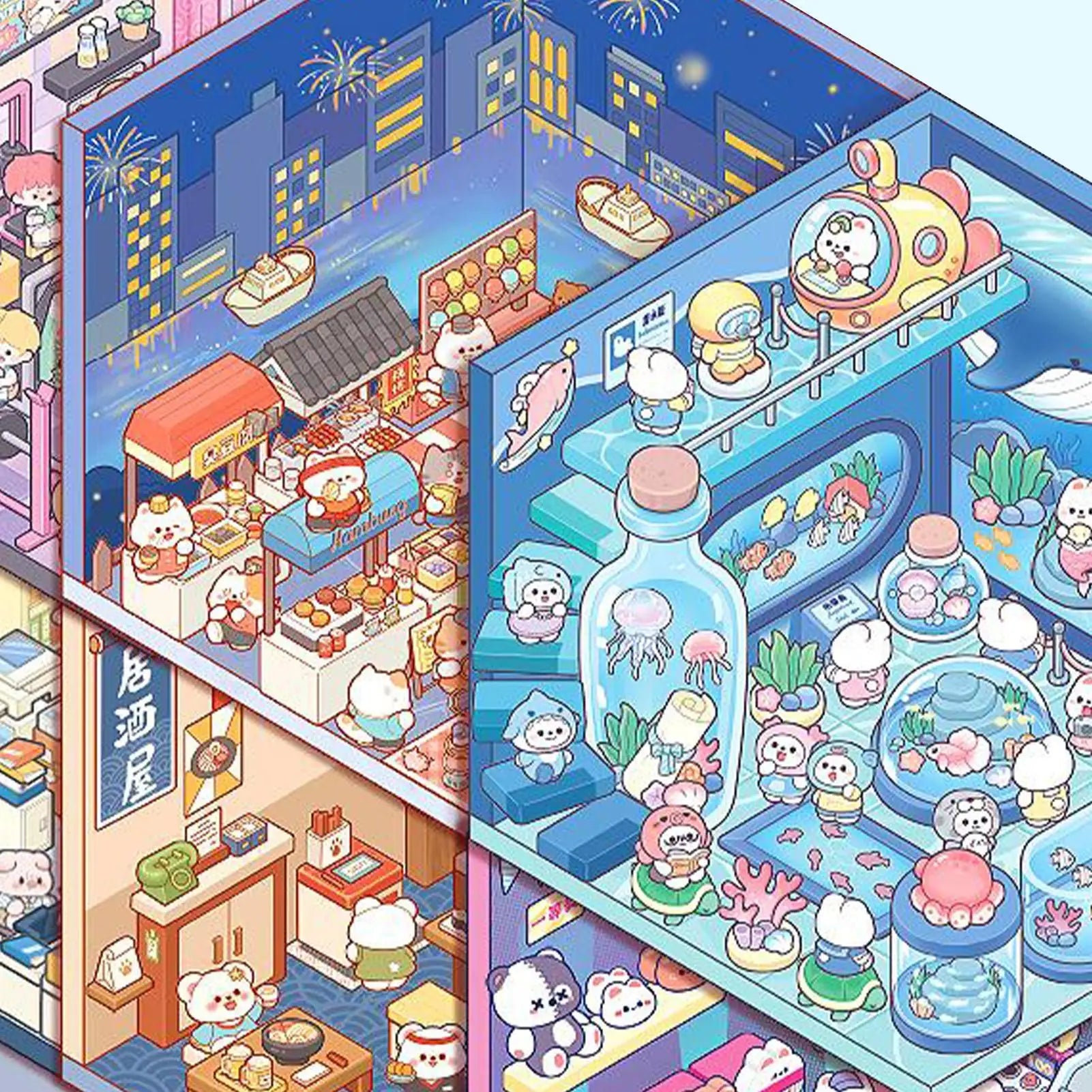 45 Pcs. Miniature Scenes, Cartoon Landscape Sticker Book, DIY 3D Stickers, Cabin Scenes, Back to School Gifts for Kids