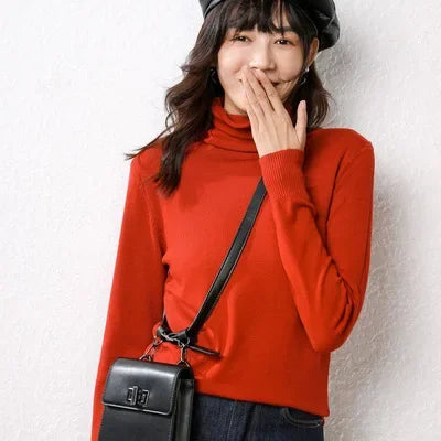 Women's Autumn Winter Warm Turtleneck Sweater Bottoming Shirts Korean Fashion Long Sleeve Slim Fit Casual Knitwear