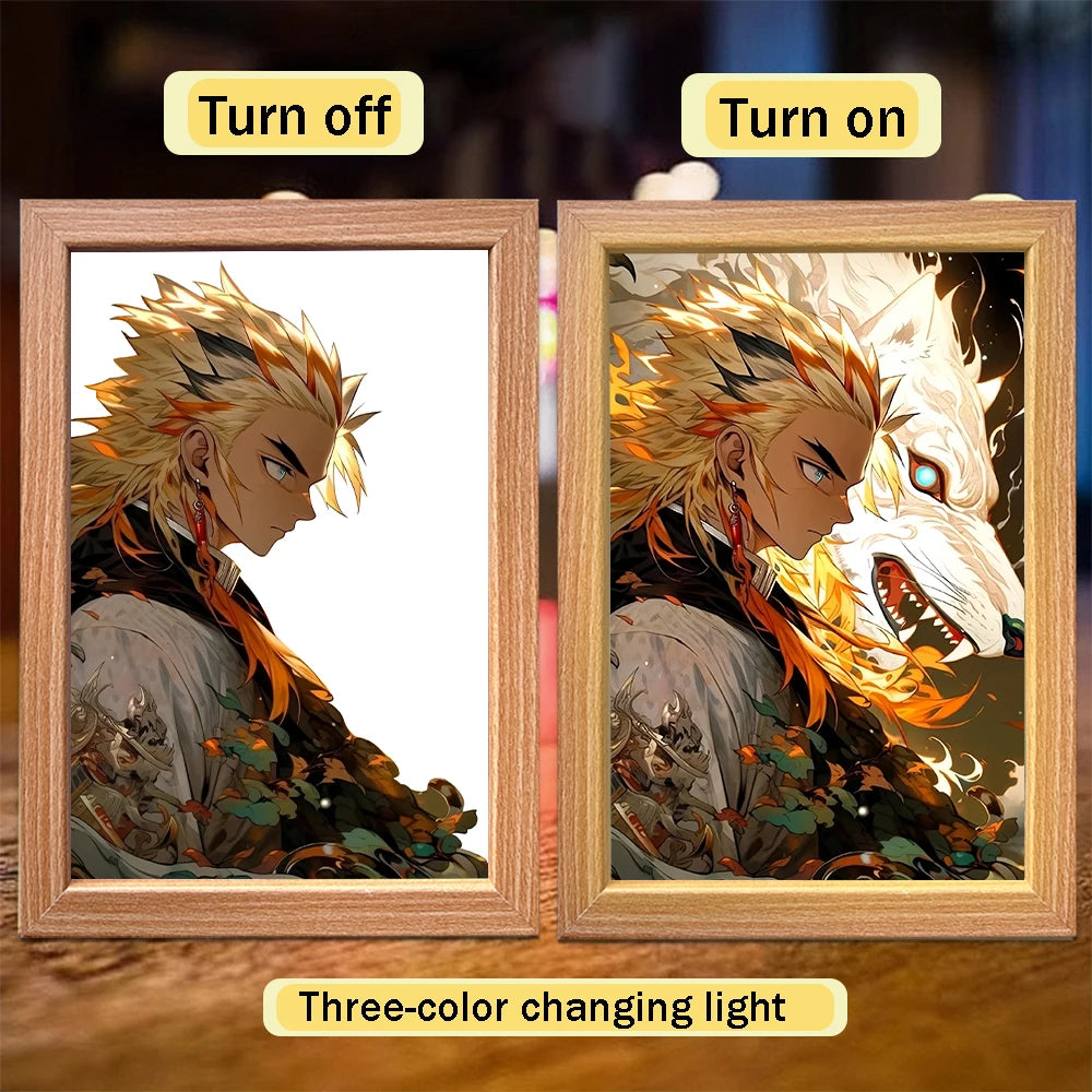 Figuras de acción de Demon Slayer, pintura ligera, marco de fotos, Tanjirou Nezuko, figura de luz nocturna Led, regalos Kimetsu No Yaiba - CR mark