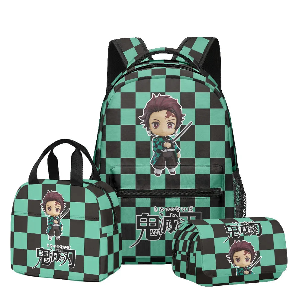 Conjunto de mochila Demon Slayer de Anime, bolsa de almuerzo, estuche para lápices, suministros escolares de gran capacidad, estudiantes de primaria, Tanjirou Nezuko - CR mark