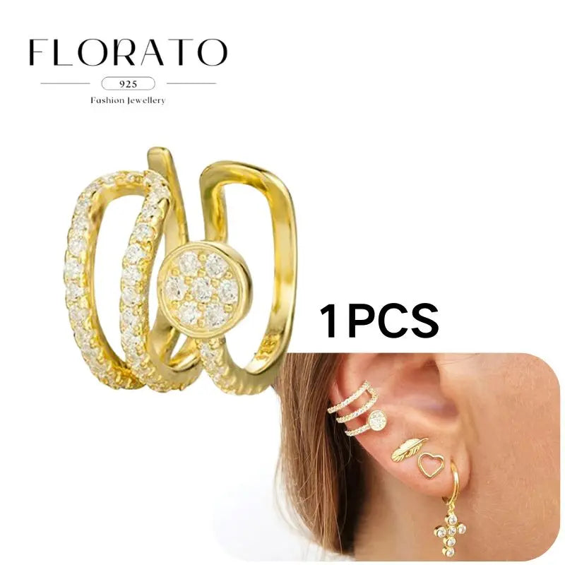 Chapado en oro de 24 quilates/925 plata cristal circón sin oreja Piercing Clips para las orejas minimalista CZ Clips para las orejas joyería de moda Popular para mujeres - CR mark