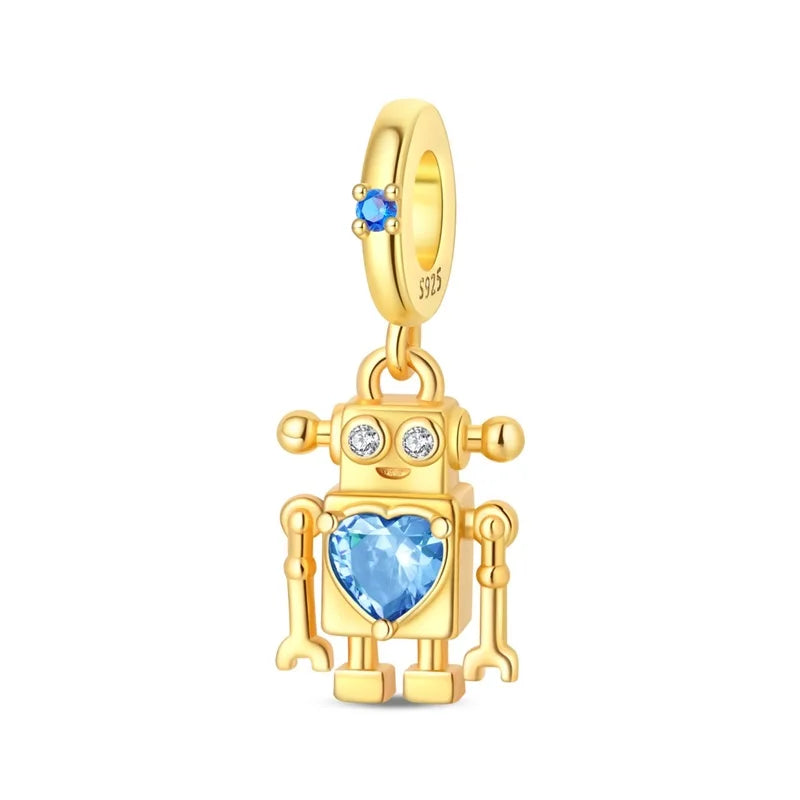 Cuentas de dijes originales de Plata de Ley 925, leopardo dorado, luciérnaga, mariposa, globo aerostático, cuentas aptas para pulsera DIY, joyería fina - CR mark