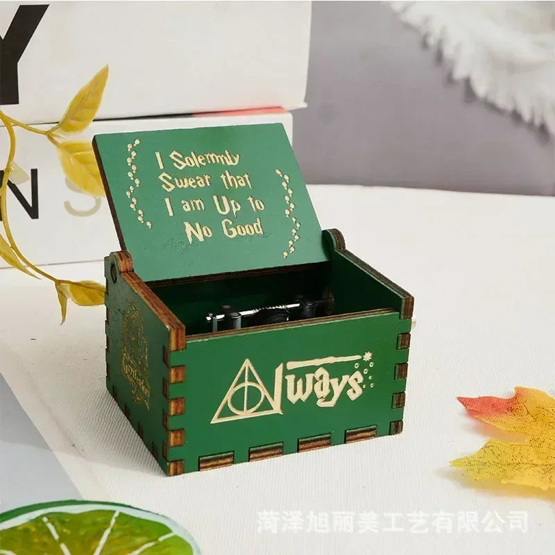 Harry Potter themed hand-crank music box, antique carved wooden hand-crank music box figurine, happy Halloween birthday gift